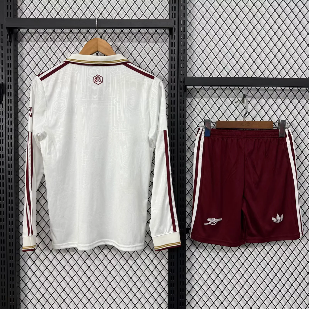 Arsenal 25/26 White Third Long Sleeves Kids Jersey Set