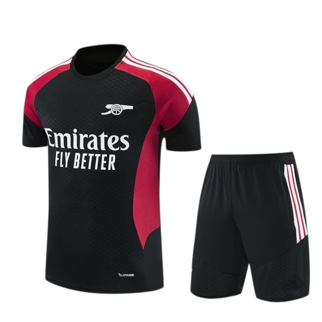 Arsenal 26/27 Black/Red/White Stripes Kids Jersey Set