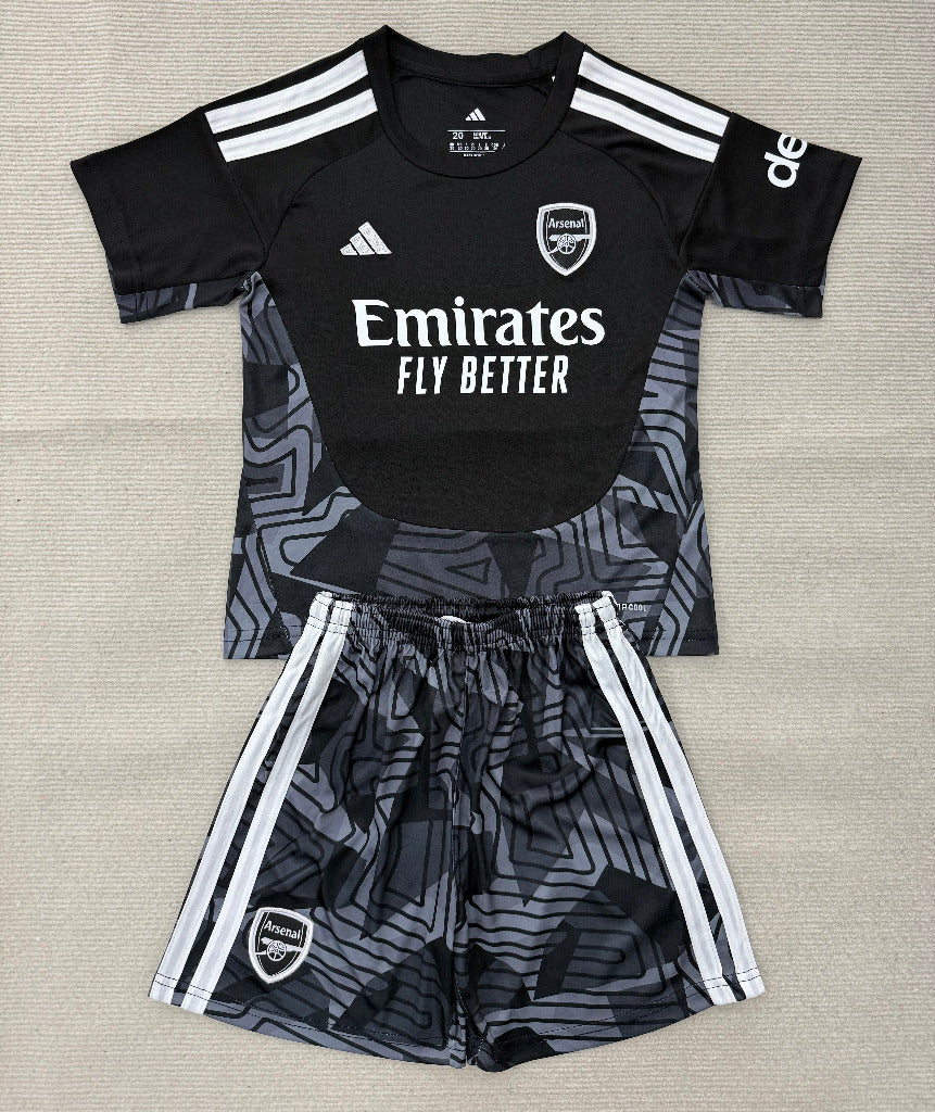 Arsenal 26/27 Black/White Stripes Goalkeeper Kids Jersey Set