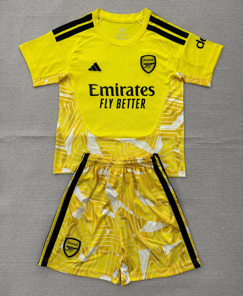 Arsenal 26/27 Bright Yellow/Black Goalkeeper Kids Jersey Set