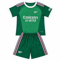 Arsenal 26/27 Green/White/Pink Stripes Goalkeeper Kids Jersey Set