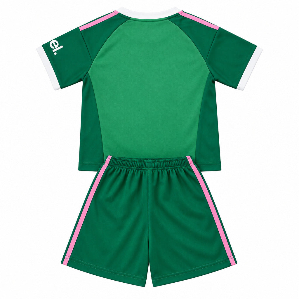 Arsenal 26/27 Green/White/Pink Stripes Goalkeeper Kids Jersey Set