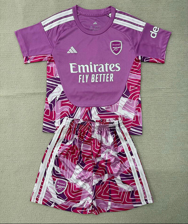 Arsenal 26/27 Pink/White Stripes Goalkeeper Kids Jersey Set