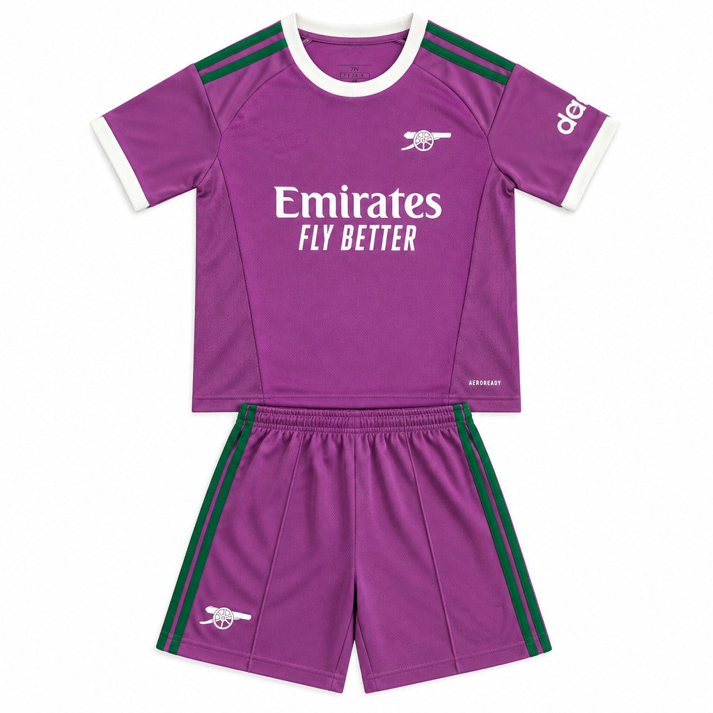 Arsenal 26/27 Purple/White/Green Trim Goalkeeper Kids Jersey Set