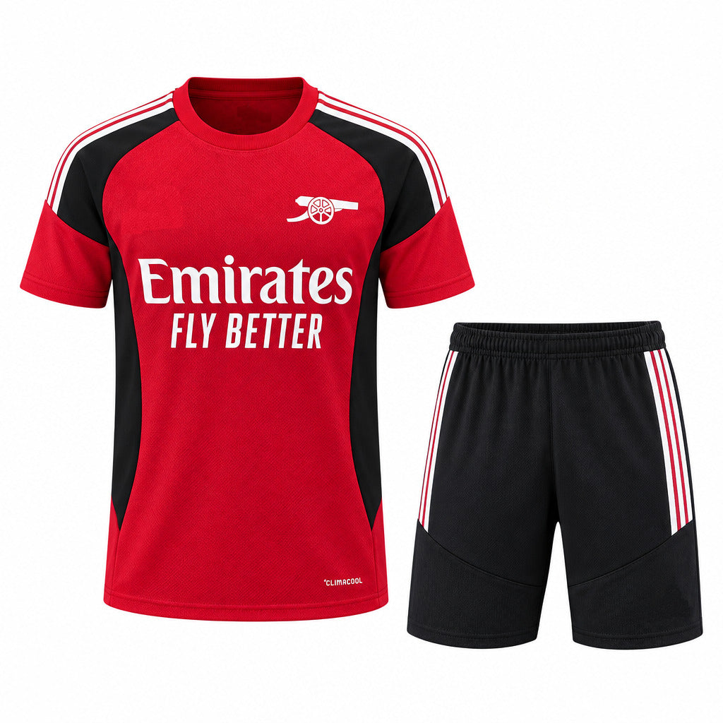 Arsenal 26/27 Red/Black/White Stripes Kids Jersey Set