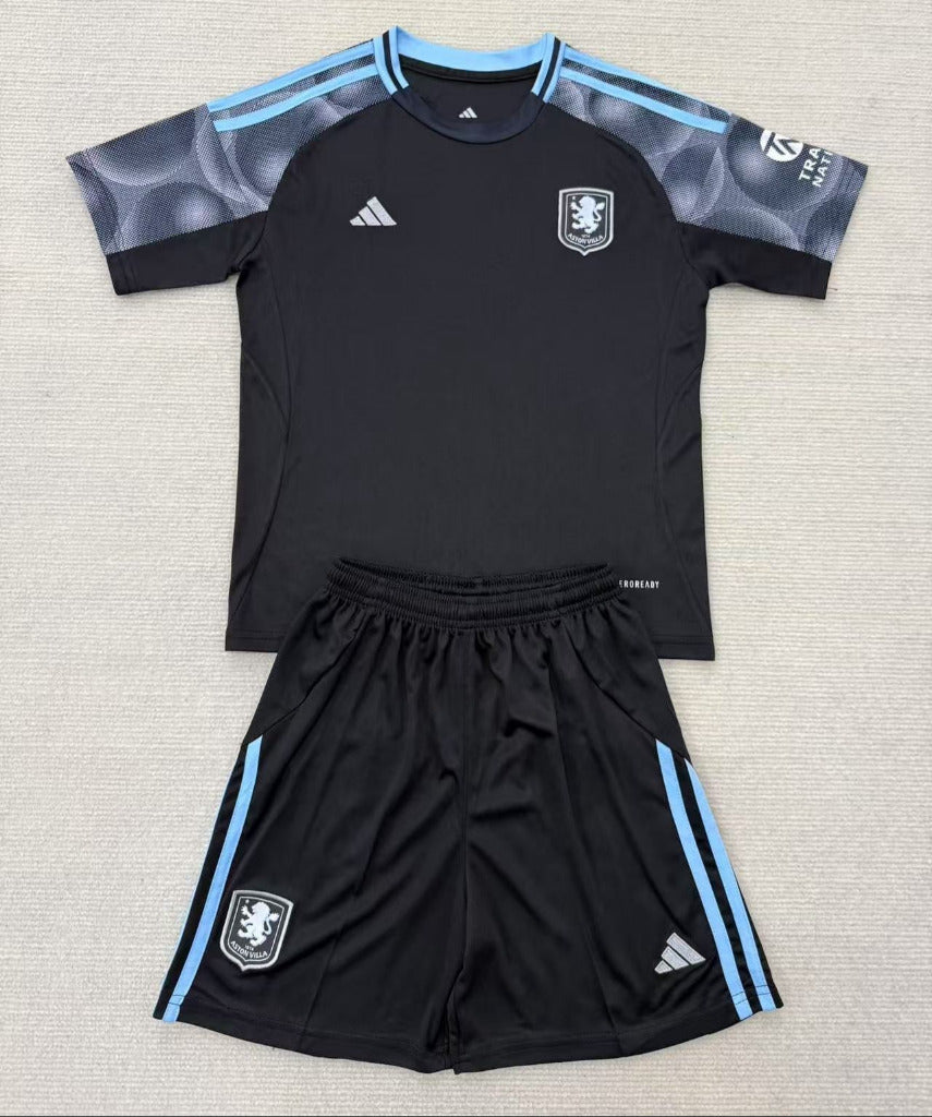 Aston Villa 25/26 Black Away Kids Kit