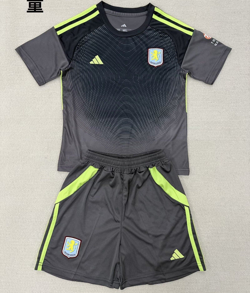 Aston Villa 25/26 Black Goalkeeper Kids Jersey Set