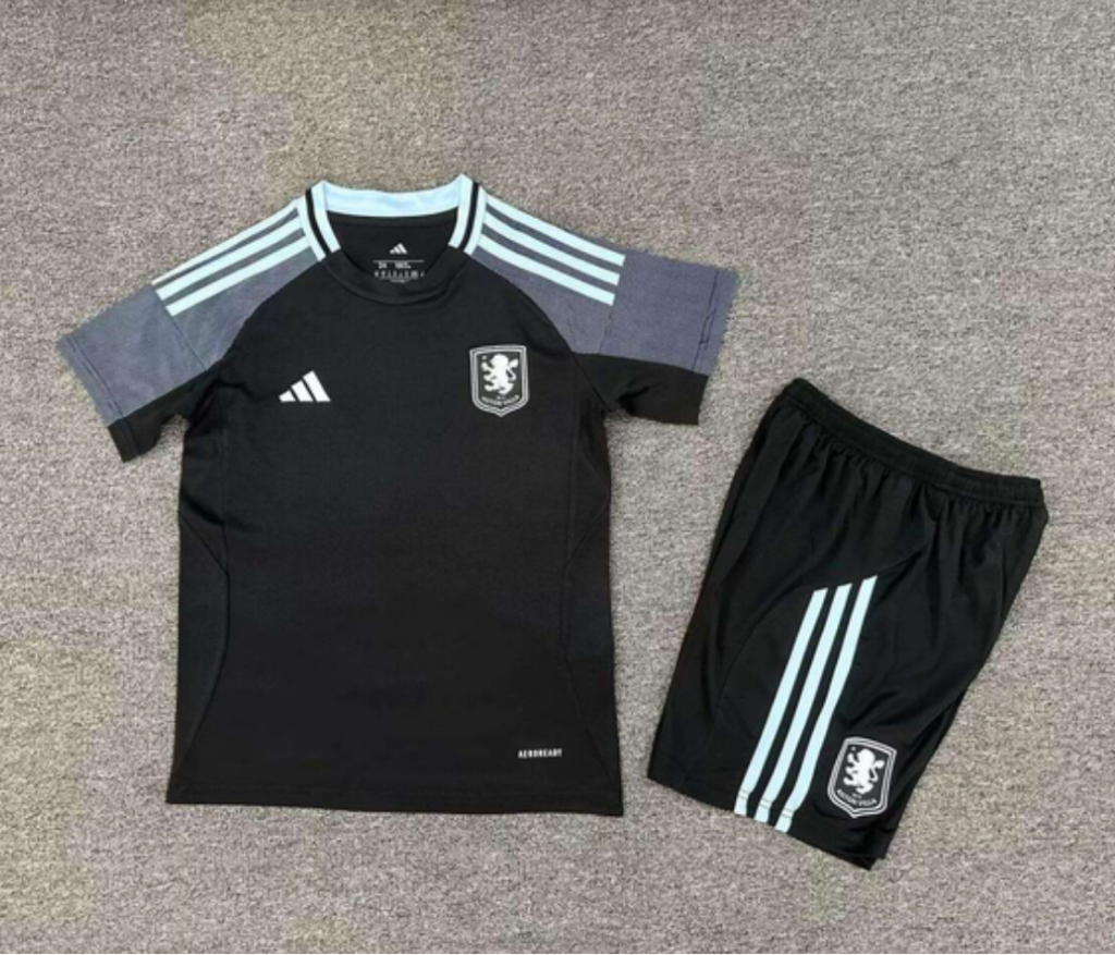 Aston Villa 25/26 Black/Gray Away Kids Kit