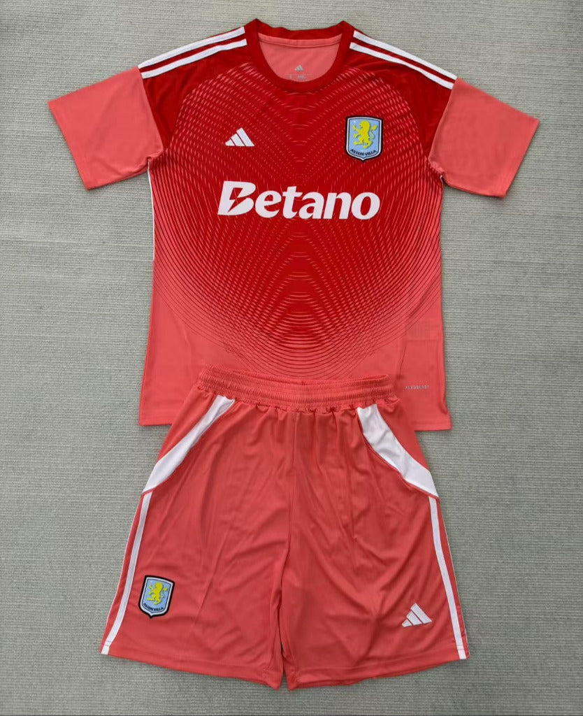 Aston Villa 25/26 Goalkeeper Kids Red Jersey Set