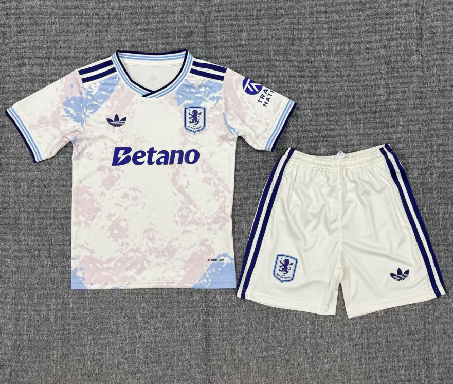 Aston Villa 25/26 White3rd Kids Jersey Set