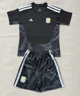 Aston Villa 26/27 Black/White Stripes Goalkeeper Kids Jersey Set
