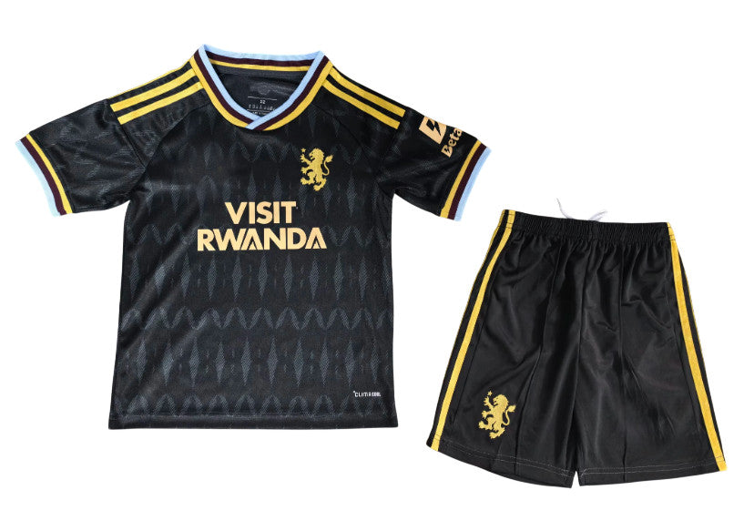 Aston Villa 26/27 Black/Yellow Stripes Away Kids Jersey Set