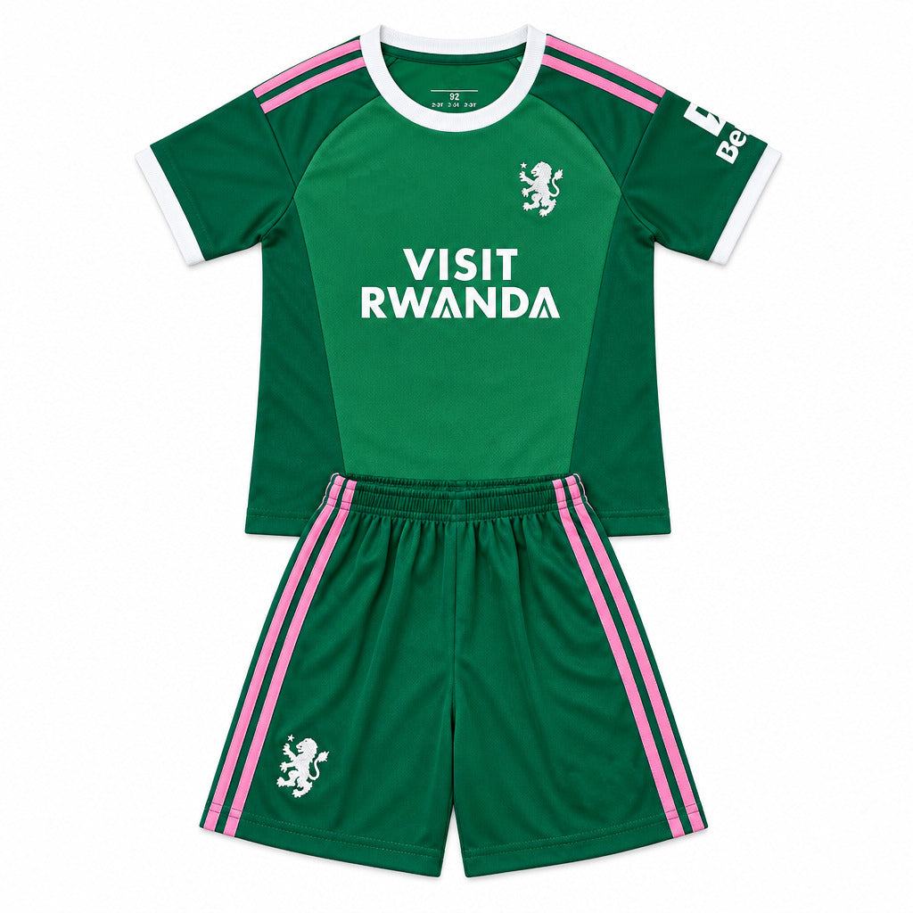 Aston Villa 26/27 Green/White/Pink Stripes Goalkeeper Kids Jersey Set
