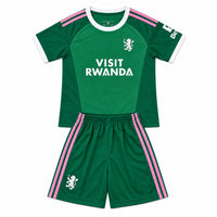 Aston Villa 26/27 Green/White/Pink Stripes Goalkeeper Kids Jersey Set