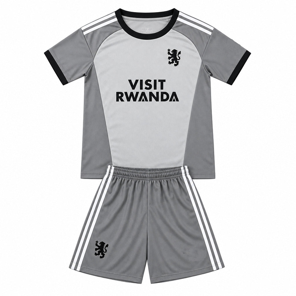 Aston Villa 26/27 Grey/Black/White Stripes Goalkeeper Kids Jersey Set
