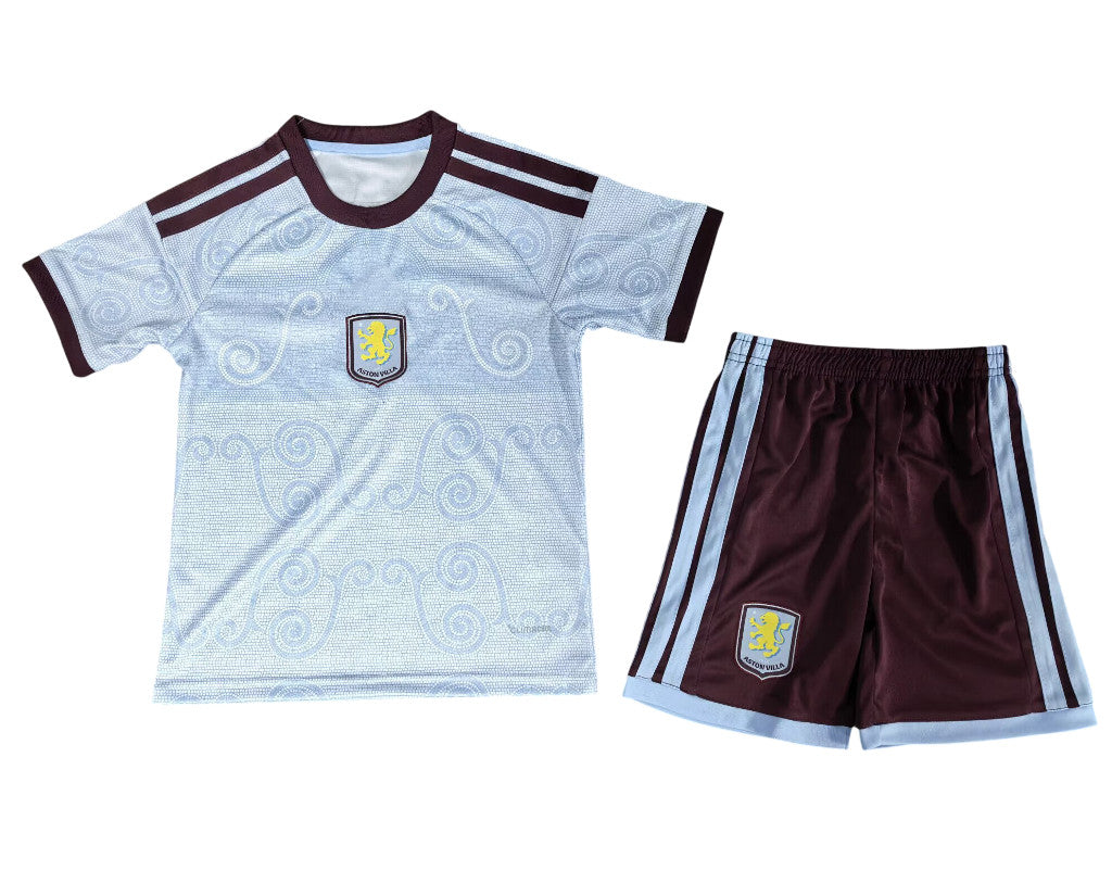Aston Villa 26/27 Light Blue/Black Stripes Away Kids Jersey Set