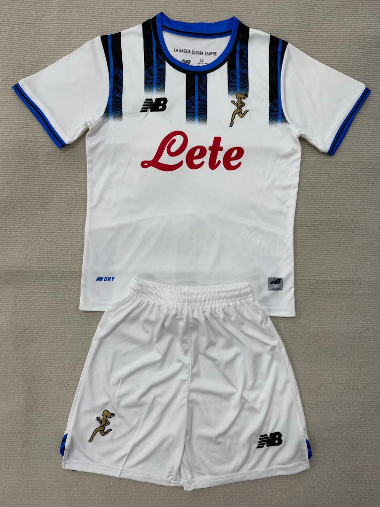 Atalanta 25/26 White/Blue Away Kids Jersey Set