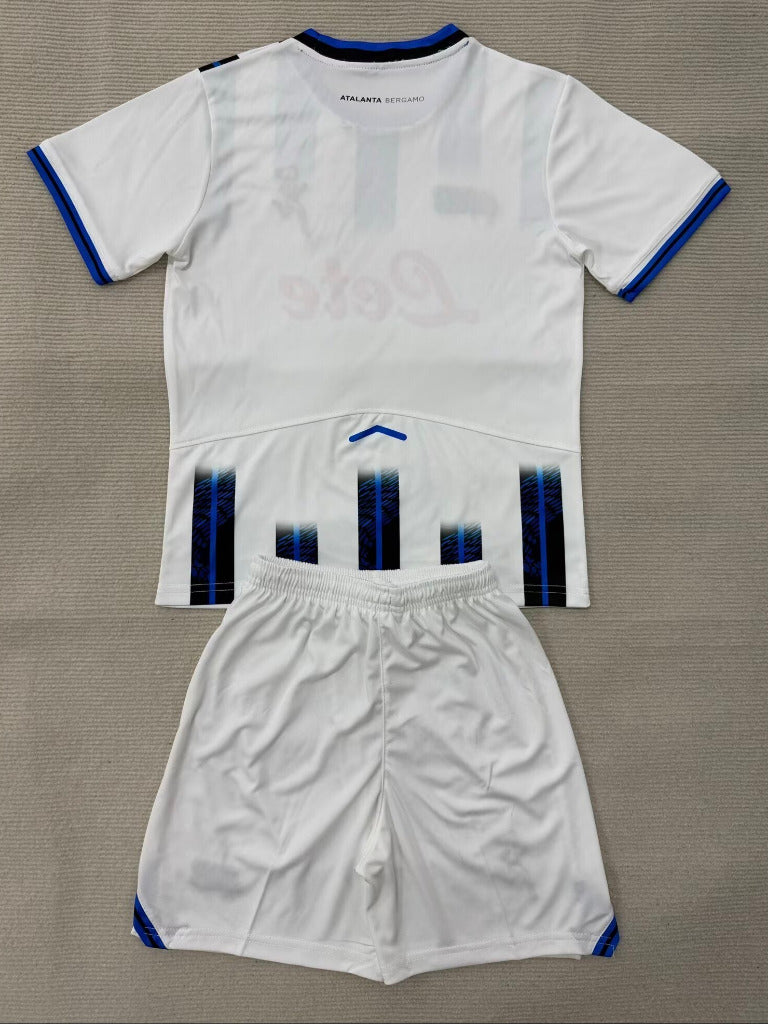 Atalanta 25/26 White/Blue Away Kids Jersey Set