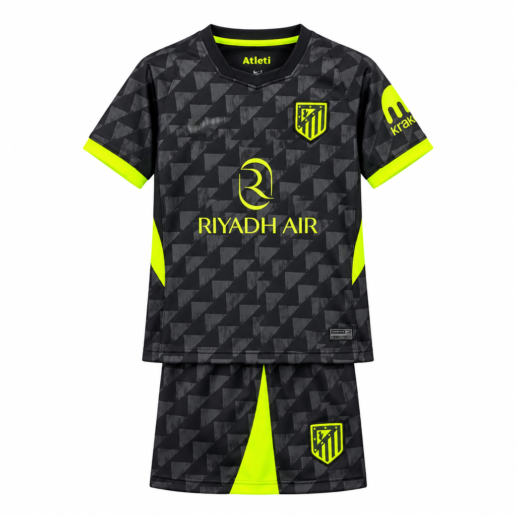 Atletico Madrid 26/27 Black/Volt-Yellow Away Kids Jersey Set