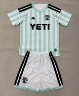 Austin 26/27 White/Light Green Stripes Away Kids Jersey Set