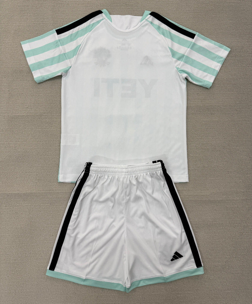 Austin 26/27 White/Light Green Stripes Away Kids Jersey Set