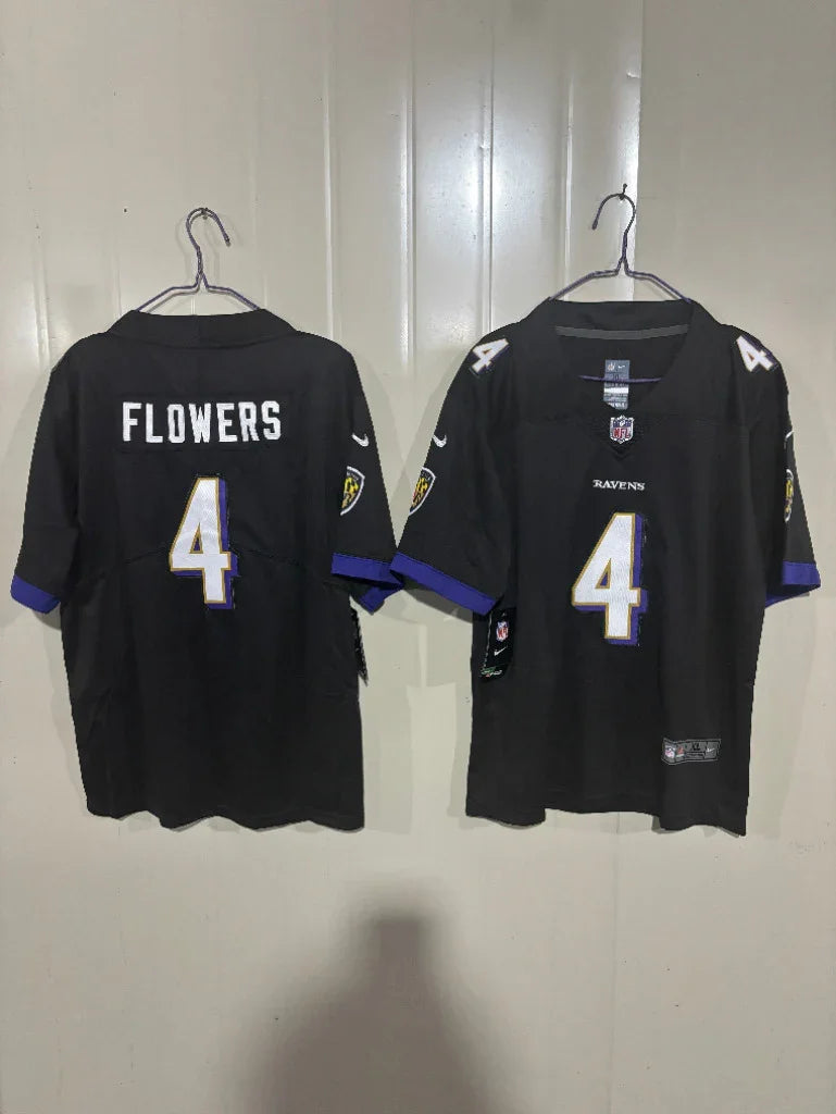 Baltimore Ravens 25/26 Flowers #4 Black Kids Jersey