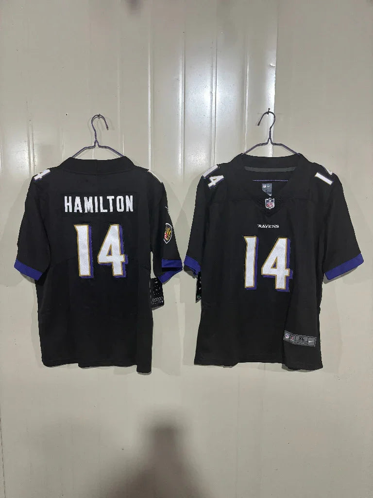 Baltimore Ravens 25/26 Hamilton #14 Black Kids Jersey