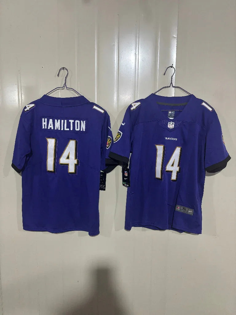 Baltimore Ravens 25/26 Hamilton #14 Purple Kids Jersey