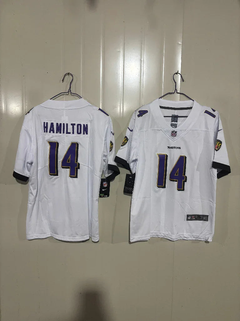 Baltimore Ravens 25/26 Hamilton #14 White Kids Jersey