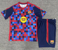 Barcelona 2026 Red/Blue/Black Checkered Training Kids Jersey Set