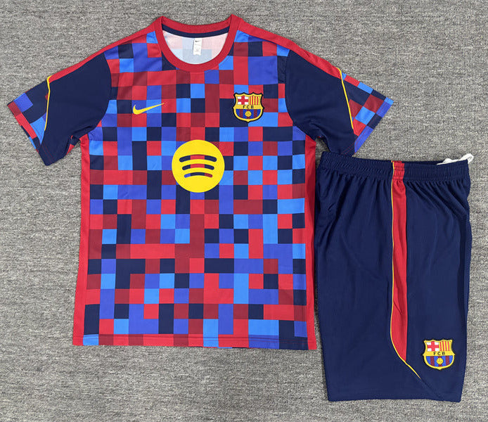 Barcelona 2026 Red/Blue/Black Checkered Training Kids Jersey Set