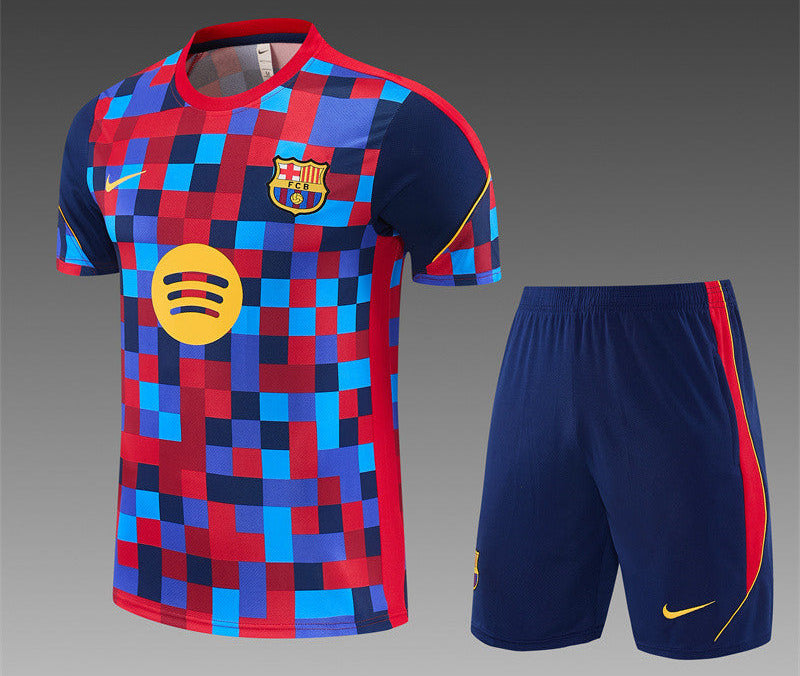 Barcelona 2026 Red/Blue/Black Checkered Training Kids Jersey Set