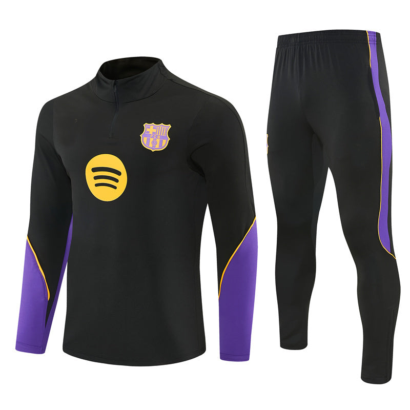 Barcelona 26/27 Black/Purple/Yellow Trim Quarter-Zip Long Sleeve Tracksuit