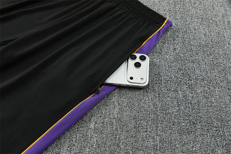 Barcelona 26/27 Black/Purple/Yellow Trim Quarter-Zip Long Sleeve Tracksuit