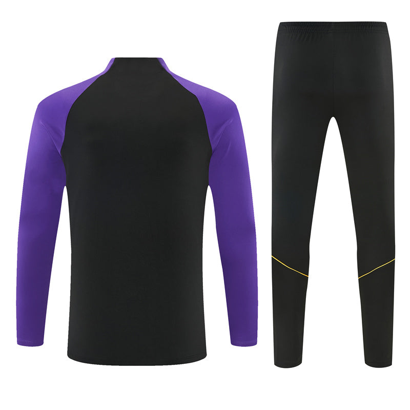 Barcelona 26/27 Black/Purple/Yellow Trim Quarter-Zip Long Sleeve Tracksuit