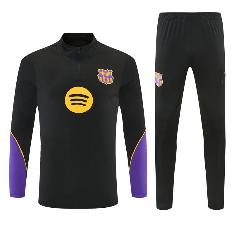 Barcelona 26/27 Black/Purple/Yellow Trim Quarter-Zip Long Sleeve Tracksuit