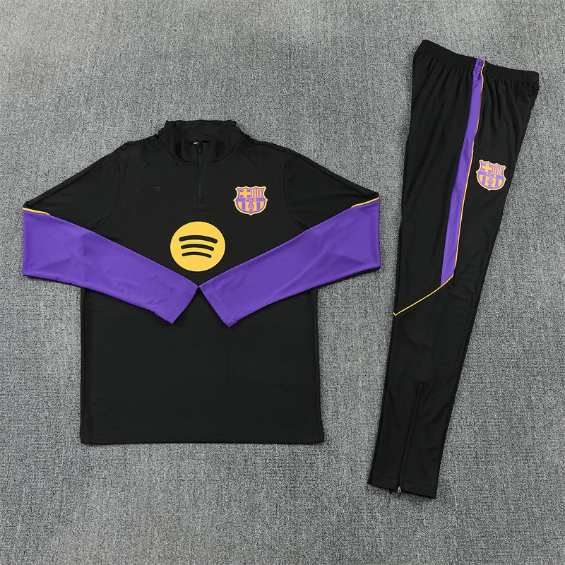 Barcelona 26/27 Black/Purple/Yellow Trim Quarter-Zip Long Sleeve Tracksuit