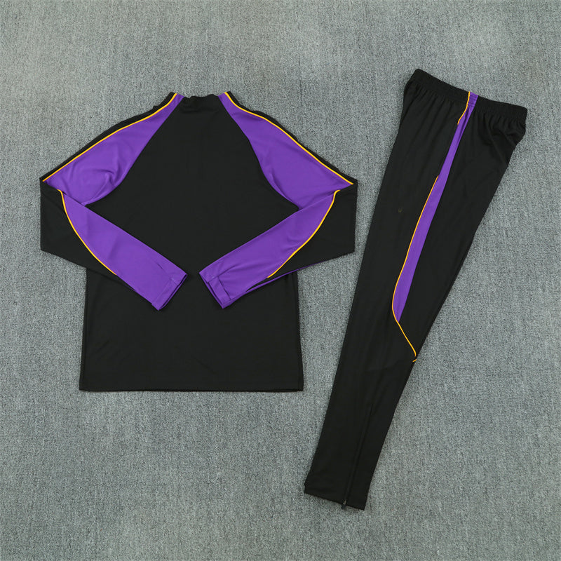 Barcelona 26/27 Black/Purple/Yellow Trim Quarter-Zip Long Sleeve Tracksuit