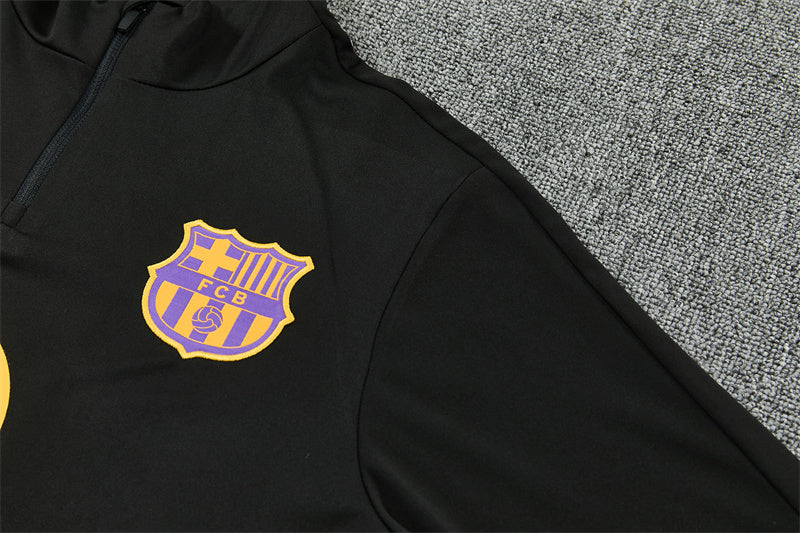 Barcelona 26/27 Black/Purple/Yellow Trim Quarter-Zip Long Sleeve Tracksuit