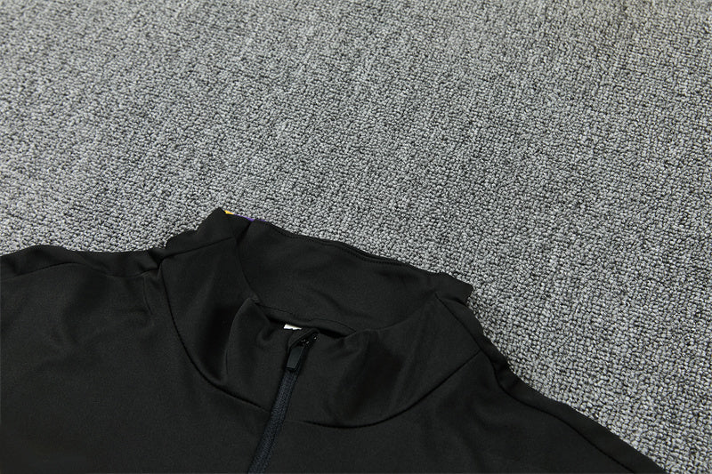 Barcelona 26/27 Black/Purple/Yellow Trim Quarter-Zip Long Sleeve Tracksuit