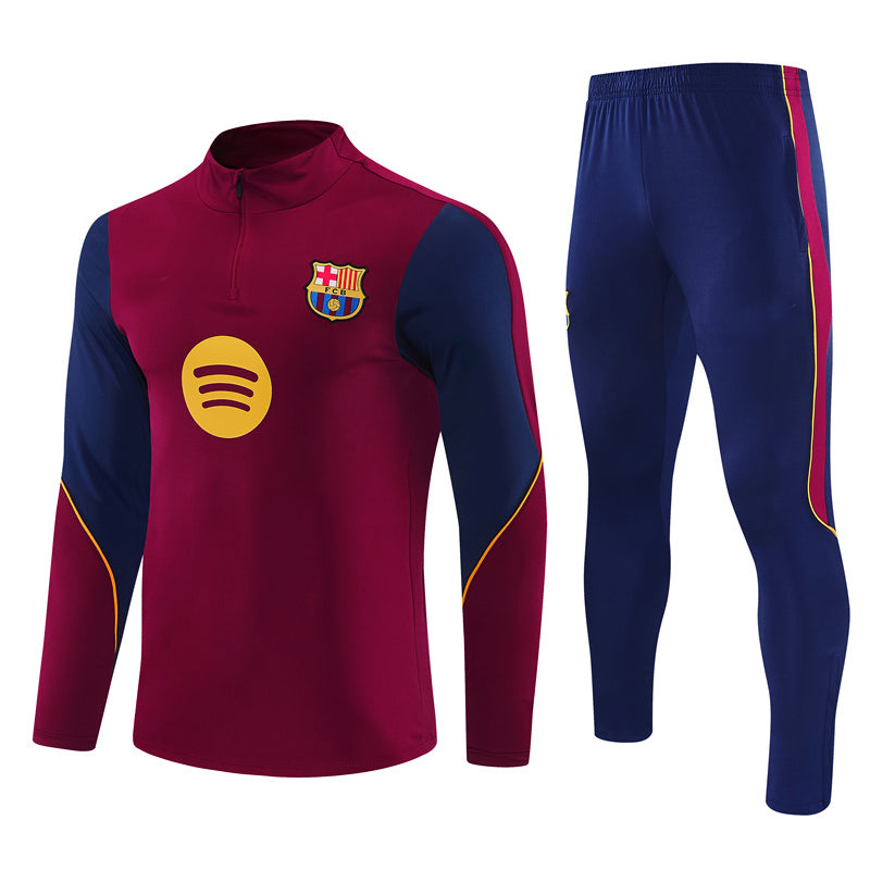 Barcelona 26/27 Maroon/Navy/Gold Trim Quarter-Zip Long Sleeve Tracksuit