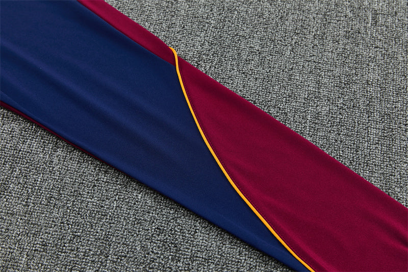 Barcelona 26/27 Maroon/Navy/Gold Trim Quarter-Zip Long Sleeve Tracksuit