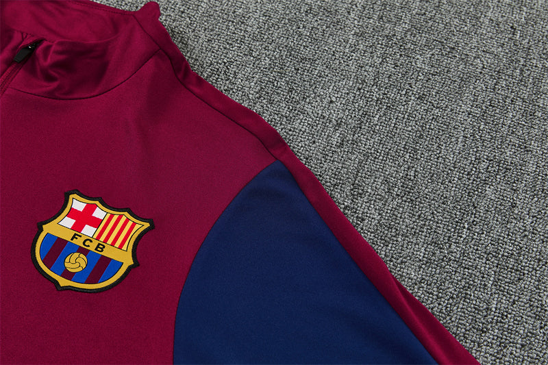 Barcelona 26/27 Maroon/Navy/Gold Trim Quarter-Zip Long Sleeve Tracksuit