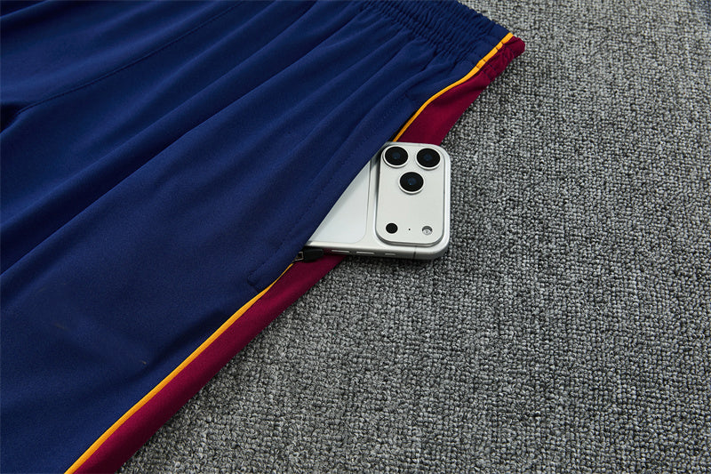 Barcelona 26/27 Maroon/Navy/Gold Trim Quarter-Zip Long Sleeve Tracksuit