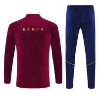 Barcelona 26/27 Maroon/Navy/Gold Trim Quarter-Zip Long Sleeve Tracksuit