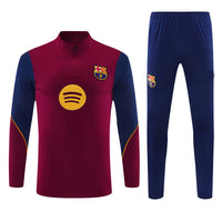 Barcelona 26/27 Maroon/Navy/Gold Trim Quarter-Zip Long Sleeve Tracksuit