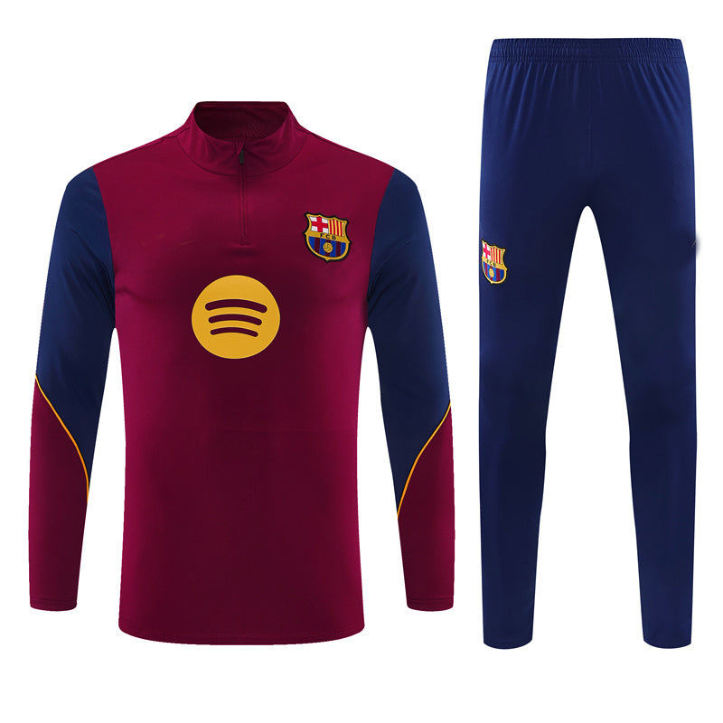 Barcelona 26/27 Maroon/Navy/Gold Trim Quarter-Zip Long Sleeve Tracksuit
