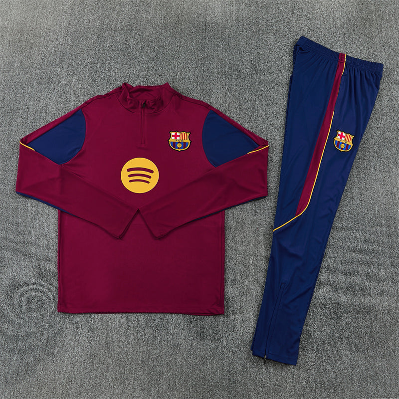 Barcelona 26/27 Maroon/Navy/Gold Trim Quarter-Zip Long Sleeve Tracksuit