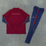 Barcelona 26/27 Maroon/Navy/Gold Trim Quarter-Zip Long Sleeve Tracksuit