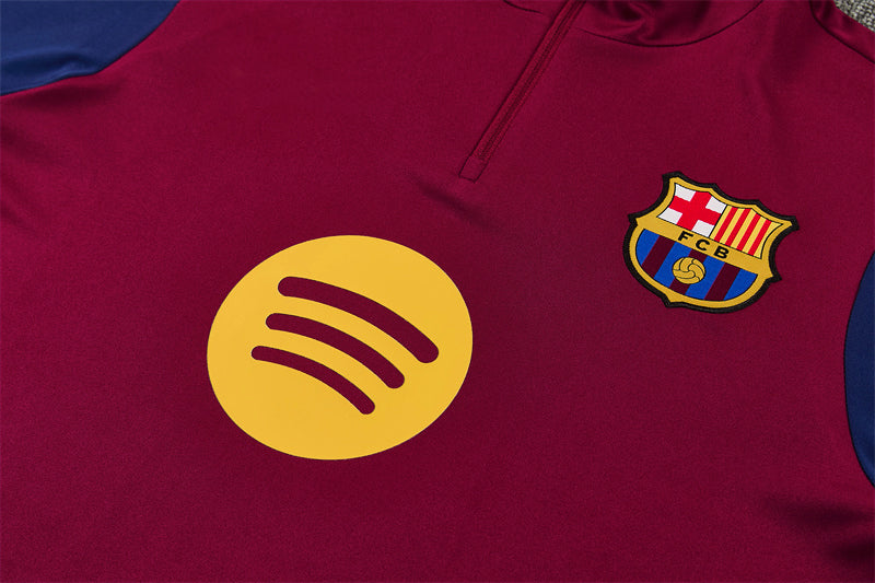 Barcelona 26/27 Maroon/Navy/Gold Trim Quarter-Zip Long Sleeve Tracksuit
